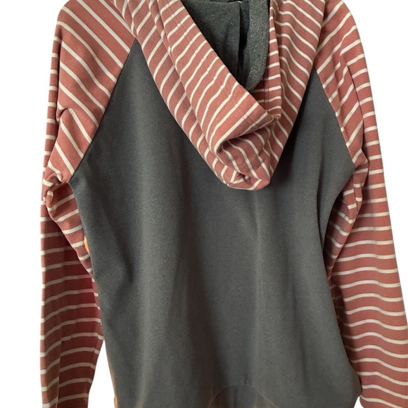 Hooded Pullover Top in Pink Stripe and Charcoal - Picture 2 of 5